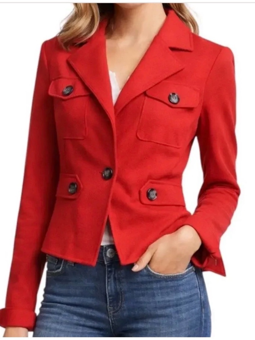Never worn🍓❤️CAbi Little Red Blazer Structured Femine Military Style Blazer♥️💋